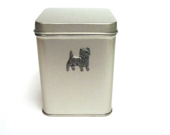 Cairn Terrier Design delightful Tin Tea Caddy With Pewter Motif Mother Xmas Cairn Terrier Gift