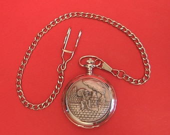 Chimney Sweep Design Pocket Watch Pewter Fronted With Albert Chain Groom Best Man Wedding Day Gift