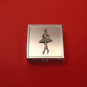 Ballerina Design Square Chrome Mint / Pill Box Small Trinket Box Pill Case for Medicine Vitamins - Mother&#39;s Day Thank You Gift