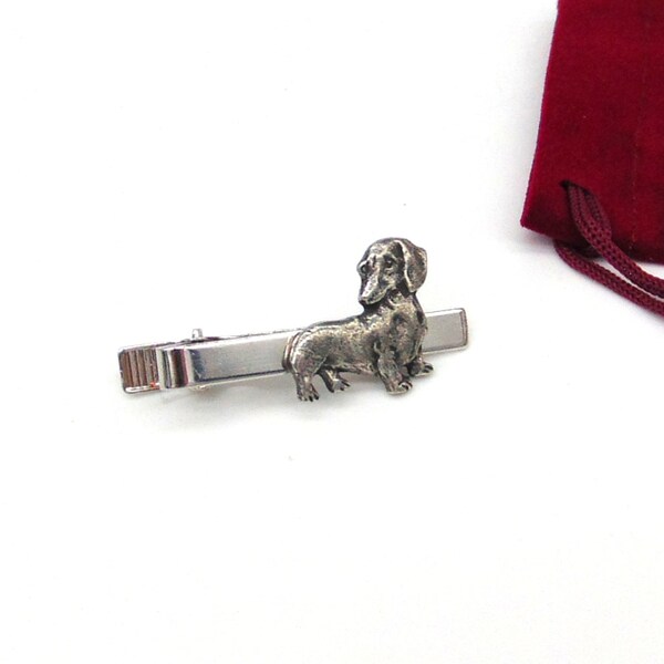 Dachshund Design Pewter Tie Clip With Gift Pouch Sausage Dog Husband Father Partner Christmas Wedding Gift