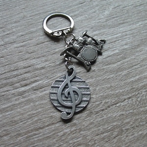 Treble Clef & Drums Pewter Combo Keyring Music Themed Mothers Day Fathers Day Gift Heavy Metal Rock Music Guitarist Gift