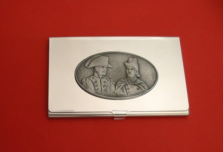 Battle of Waterloo Chrome Card Holder With Hand Cast Pewter Motif, History Teacher Gift Christmas Gift