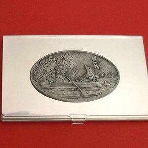 El viento en los sauces soporte de tarjeta de cromo con mano fundido pewter motivo inglés maestro regalo de Navidad regalo