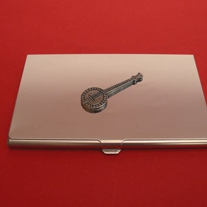 Banjo verchromt Kartenhalter mit von Hand gegossen Zinn Motiv Orcestra Folk Band Musik-Geschenk