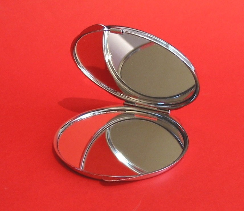 Trumpet Pewter Motif on Black Round Compact Mirror Mother Ladies