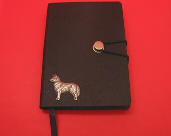 Siberian Husky Pewter Motif A6 Black Notebook - Husky Journal - Siberian Husky Gift - Husky Mum Gift - Mum Dad Wedding Christmas Gift