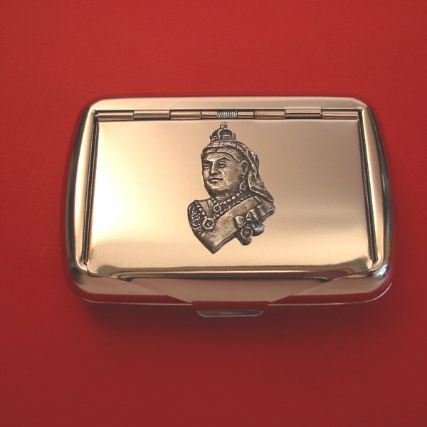 Queen Victoria Chrome Tobacco Tin With Hand Cast Pewter Motif Historian Gift Queen Victoria Gift Smoking Accessories
