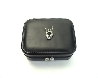 Rock On Design Black Travel Jewellery Box / Travel Accessory / Stylish Jewellery Case / Heavy Metal Gift for Him or Her