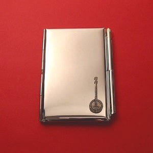 Banjo Chrome Notebook - Porte-carte stylo avec Hand Cast Pewter Motif Country Musician Cadeau