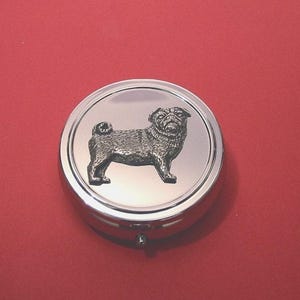 Pug Dog Pewter Motif on Round Mint / Pill Box, Pug Gift, Mother Father Christmas Gift