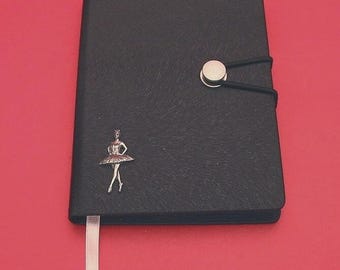 Ballerina Hand Cast Pewter Motif on A6 Black Journal - Ballet Gift - Ballerina Notebook - Dance Lover Gift - Dance Teacher Gift