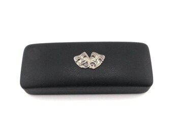 Comedy Tragedy Masks Black PU Leather Glasses Case, Theatre Lover Gift, Mum Dad Christmas Gift