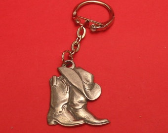 Cowboy Boots and Hat Pewter Keyring - Cowboy Keychain - Christmas Gift for Husband - Country & Western Gift - Line Dancing Rodeo Gift