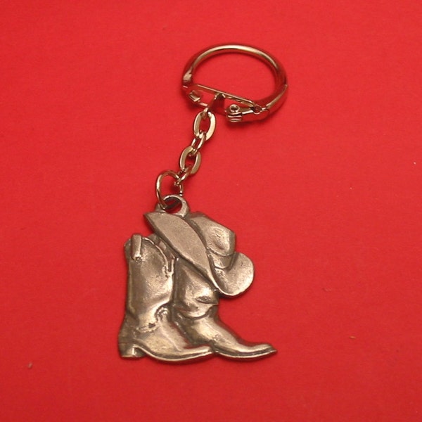 Cowboy Boots and Hat Pewter Keyring - Porte-clés Cowboy - Cadeau de Noël pour mari - Cadeau Country & Western - Line Dancing Rodeo Gift