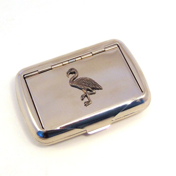 Flamingo Chrome Tobacco Tin With Pewter Motif Father's Day Mother's Day Gift Keepsake Trinket Tin Box Flamingo Themed Gift