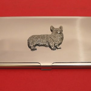 Corgi Dog verchroomde kaarthouder met handgegoten tinnen motief moeder vader Corgi Dog cadeau