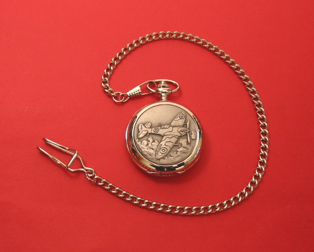 Spitfire Pocket Watch Pewter Fronted With Albert Chain Gift Etsy UK