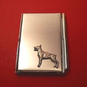 Doberman Pinscher Design Chrome Notebook & Pen Card Holder - Pocket Notepad Note Book - Doberman Gift - Fathers Day Christmas Gift