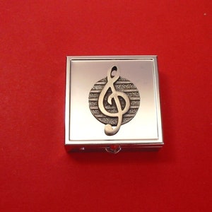 Treble Clef Design Square Chrome Mint / Pill Box Small Trinket Box Pill Case for Medicine Vitamins - Mother&#39;s Day Father&#39;s Day Gift