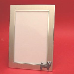Pug Dog Portrait Picture Frame 6" x 4" With Hand Cast Pewter Motif Mother Father Pug Gift
