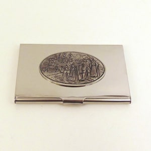 Pilgrim Fathers Design Chrome Card Holder - Affaire des cartes de crédit d’affaires - Mayflower 400th Anniversary Gift - Wedding Christmas Gift
