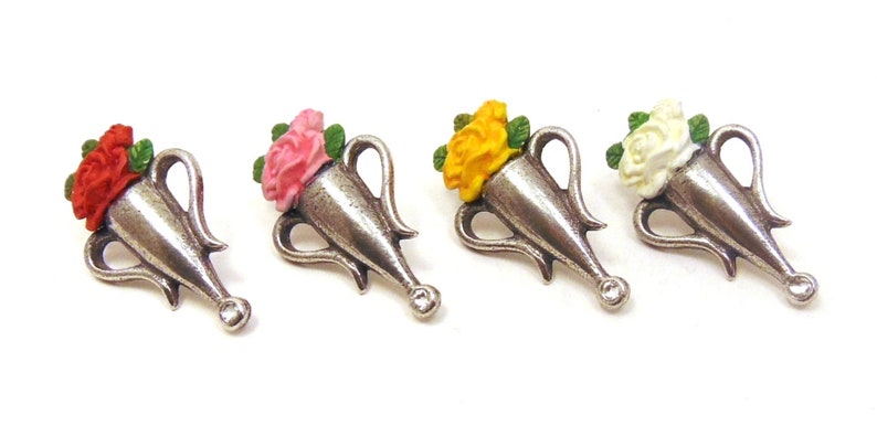 Poirot style Boutonniere Brooch with Red, Pink, Yellow or White Rose Hand Painted Pewter Brooch Poirot Gift Gift for Husband or Wife image 2