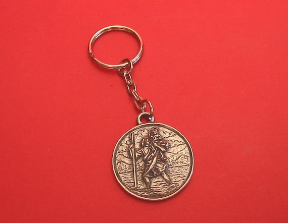 Saint Christopher Pewter Keyring - St Christopher Keychain - Fathers Day  Gift - Travellers Good Luck Gift - Safe Travel Gift - Dad Gift