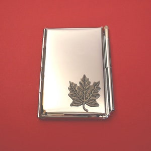 Caderno de metal com folha de bordo e porta-cartões para caneta com motivo de estanho fundido à mão, emblema canadense, presente para pai canadense, presente para o dia dos pais