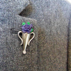 Poirot style Boutonniere Brooch with Purple Rose - Hand Painted Pewter Brooch - Fathers Day Gift - Gift for Wife or Husband - Christmas Gift image 5