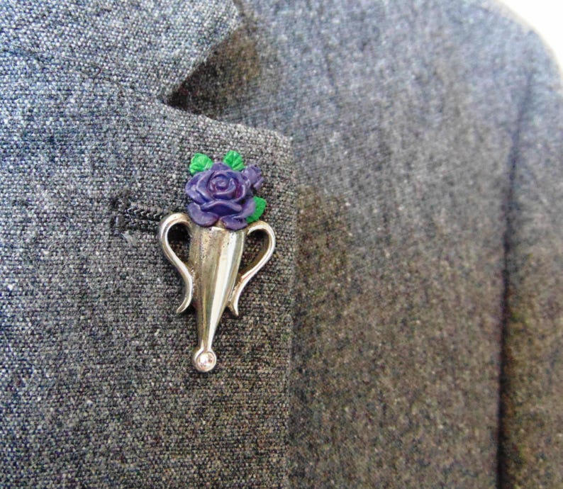 Poirot style Boutonniere Brooch with Purple Rose - Hand Painted Pewter Brooch - Fathers Day Gift - Gift for Wife or Husband - Christmas Gift image 5