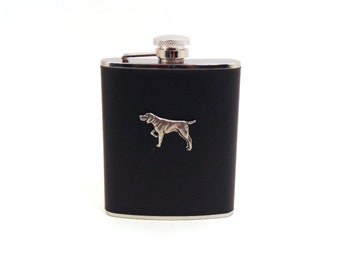 Alemán shorthaired Pointer Diseño negro cuero 6oz frasco de cadera - regalo en caja - regalo de puntero de perro de la mascota - regalo de Navidad del día del padre