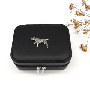 Ontwerp Duitse kortharige aanwijzer zwarte sieradendoos reizen - aanwijzer cadeau - reisaccessoire - sieradendoosje hond - kerstcadeau aanwijzer