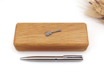 Electric Guitar design Oak Wooden Pen Box & Pen Set - Guitarist Gift - Rocker Dad Gift - Heavy Metal Gift - Dad Husband Music Christmas Gift