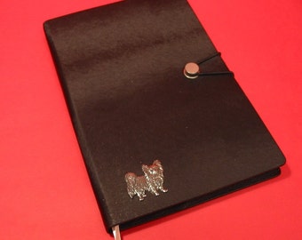 Papillon Dog Hand Cast Pewter Motif on A5 Black Journal Notebook Dog Vet Father Mother Christmas Gift