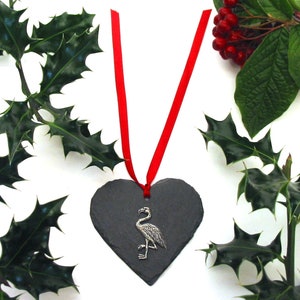 Flamingo design Slate Heart - Flamingo Christmas Decoration - Christmas Ornament 2025 - Flamingo Decoration - Rustic Decor - Flamingo Gift