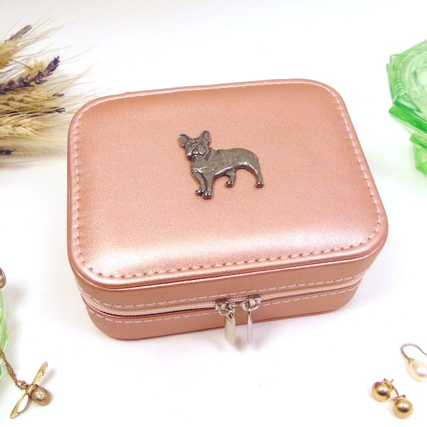 Français Bulldog Design Rose Gold Travel Jewellery Box - Accessoire de voyage - Étui à bijoux élégant - Cadeau Bulldog Français - Cadeau de Noël maman