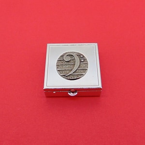 Bass Clef design Square Chrome Mint / Pill Box - Small Trinket Box - Pill Case for Medicine Vitamins - Bass Clef Gift - Music Christmas Gift
