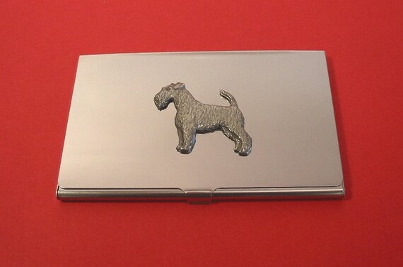 Airedale Terrier Chrome Card Holder With Hand Cast Pewter Pet Vet
