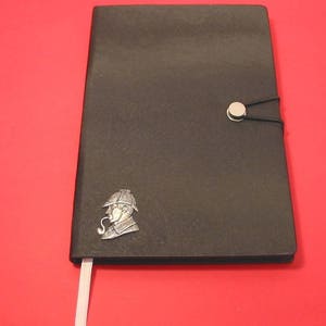 Sherlock Holmes Hand Cast Pewter Motif on A5 Black Journal - Sherlock Notebook - Sherlock Gift - Unique Father&#39;s Day Gift Book - Dad Gift