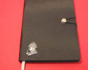 Sherlock Holmes ręcznie odlewany motyw cyny na czarnym dzienniku A5 - Notatnik Sherlock - Prezent Sherlock - Wyjątkowy prezent na Dzień Ojca - Prezent dla taty