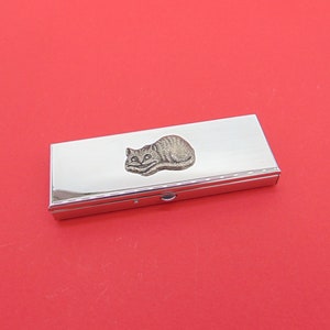 Cheshire Cat design Seven Day Chrome Pill Box - Alice in Wonderland Gift - Medication Organiser - Travel Pill Case - Small Trinket Box