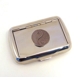 Yin & Yang Chrome Tobacco Tin With Pewter Motif Father's Day Mother's Day Gift Keepsake Trinket Tin Box Well Being Celestial Gift