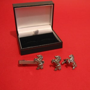 Pferd Design Manschettenknöpfe & Krawattenklammer Set Hochzeit Weihnachten Geburtstag Pferd Reiten Geschenk