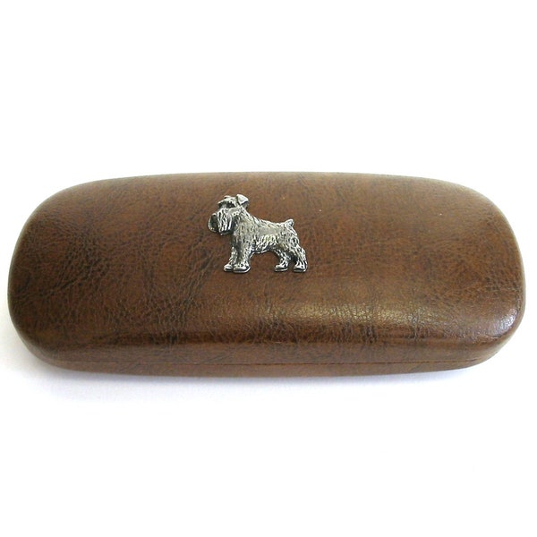 Miniature Schnauzer design Brown PU Leather Glasses Case - Schnauzer Gift - Schnauzer Mum Dad Gift - Dog Christmas Gift - Dog Lover Gift