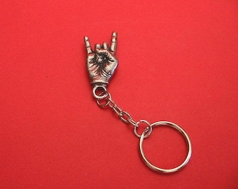 Rock On Pewter Schlüsselanhänger - Rock Musik Geschenk Heavy Metal Geschenk - Musiklehrer Geschenk - Musiker Geschenk - Musik Geschenk - Rocker Papa Geschenk - Rock On Geschenk