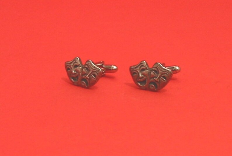 Comedy Tragedy Masks Design Pewter Cuff-links Gift Boxed Drama Theater Performing Arts Gift