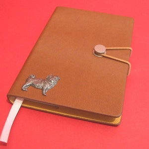 Pug Dog Design A6 Tan Notebook - Pug Journal - Cute Pug Dog Gift - Mother Father Birthday Christmas Gift