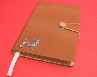 Quaderno marrone chiaro con design a forma di cane carlino A6 - Diario del carlino - Regalo carino per il compleanno di mamma e papà - Regalo di Natale