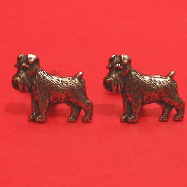 Boutons de manchette en étain de conception de chien Schnauzer miniature - Coffret cadeau - Cadeau de Noël papa - Cadeau Schnauzer - Cadeau d’anniversaire de mariage