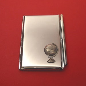 World Globe Chrome Notebook & Pen Card Holder Bloc Nota Libro Madre Viajando Boda Regalo de Navidad